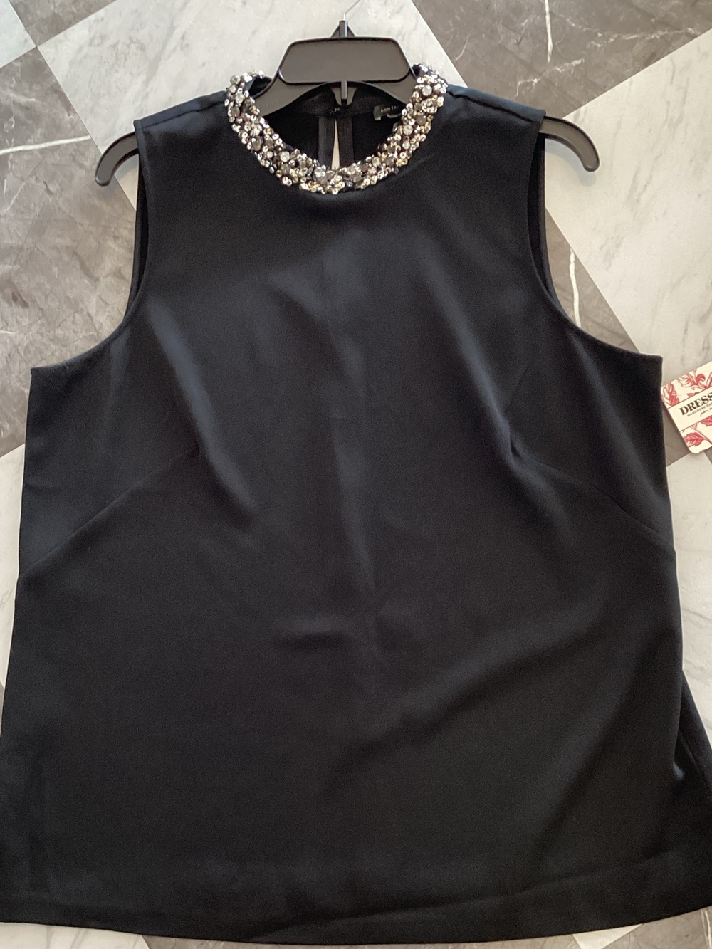 Ann Taylor Black Sleeveless Top with Embellished Jeweled Collar